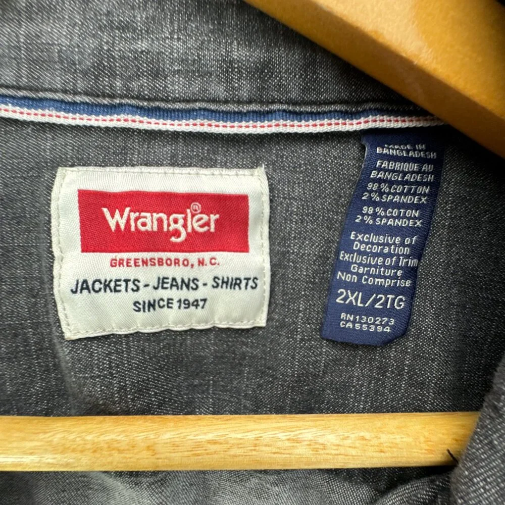 Wrangler Pearl Snap Denim Shirt Mens 2XL Gray Western Cowboy Rodeo Workwear - Picture 7 of 14